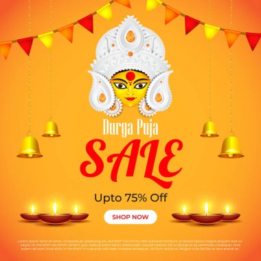 Hint Hindu festivali için vektör illüstrasyonu Durga puja satış afişi, ilan afişi