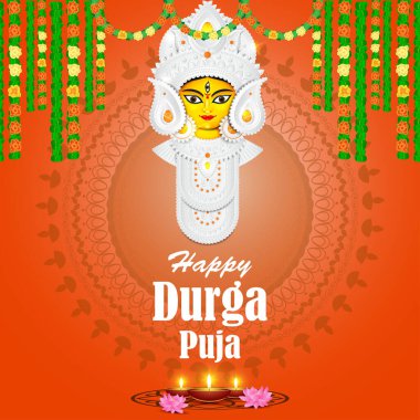 Durga Puja 'da Tanrıça Durga Face' in resmi, Subh Navratri soyut arka plan, yazılı metin Durga Puja anlamına gelir