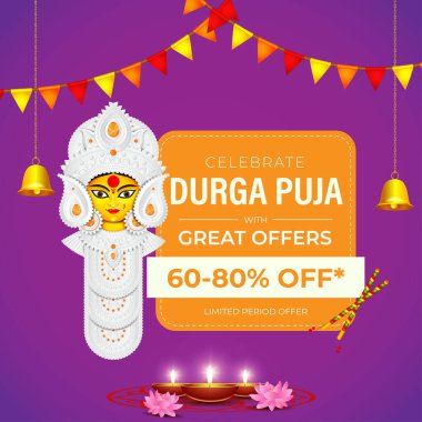 Durga puja satış afişi, el ilanı, poster ilanı