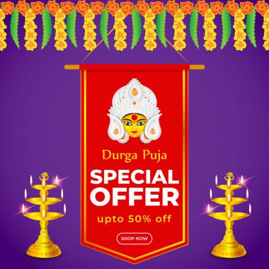 Durga puja satış afişi, el ilanı, poster ilanı