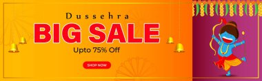 Dussehra Büyük Satış Sancağının vektör illüstrasyonu,% 50 'ye varan indirimli Hint festivali teklifi