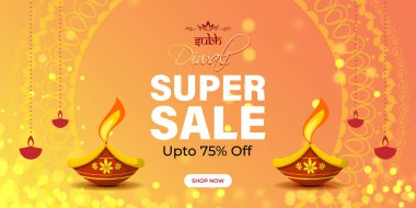 Diwali Festive Season Satış Bayrağı, Sınırlı teklif Dipawali, Hint festivali, Diya lambası, yağ lambası, vektör illüstrasyon afişi, reklam