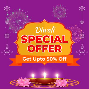 Diwali Festive Season Satış Bayrağı, Sınırlı teklif Dipawali, Hint festivali, Diya lambası, yağ lambası, vektör illüstrasyon afişi, reklam