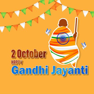 Gandi Jayanti 'nin Hint metni için vektör illüstrasyonu 2 Ekim mutlu Gandi Jayanti demek.