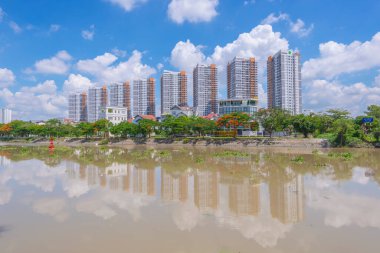 Sanat eserleri: Ho Chi Minh şehir silueti manzarası. Zaman: 27 Haziran 2021. Konum: Ho Chi Minh Şehri. 