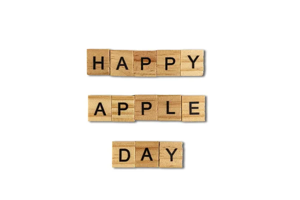 Вид Сверху Слово Счастливый Яблочный День Выложен Квадратной Деревянной Плитки — стоковое фото