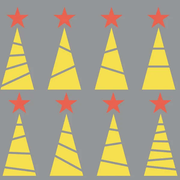 Trend Simple Christmas Trees Icons Set Yellow Grey Colors Ornament — Stock Vector