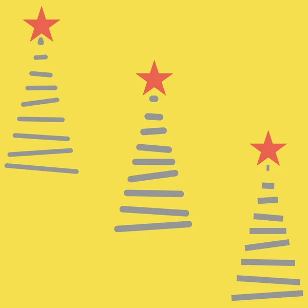 Christmas trees set illustration vector trend colored yellow and grey with red star — Stock Vector