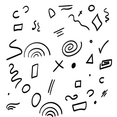 Konsept tasarım için el çizimi soyut oklar, kurdeleler ve diğer el çizimi stil öğeleri. Çizim çizimi, dekorasyon için Vektör şablonu