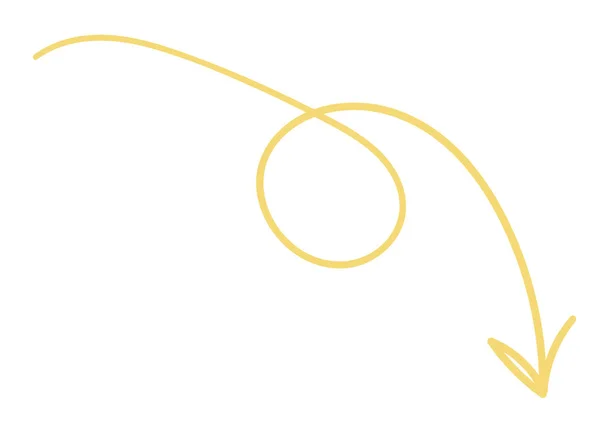 黄色螺旋箭手绘漫画 孤立的Doodle向量图 — 图库矢量图片