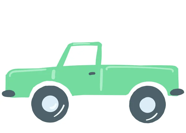 Coche Pasajeros Color Verde Recogida Aislada Elemento Tráfico Dibujado Mano — Vector de stock