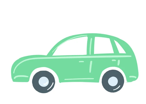 Coche Pasajeros Color Verde Elemento Tráfico Aislado Dibujado Mano Estilo — Vector de stock