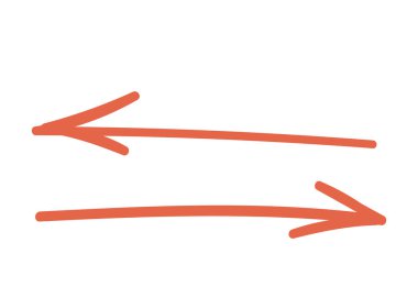 Kırmızı oklar paraleldir. Sol ve sağ. El çizimi karikatürü. karalama vektörü çizimi izole edildi