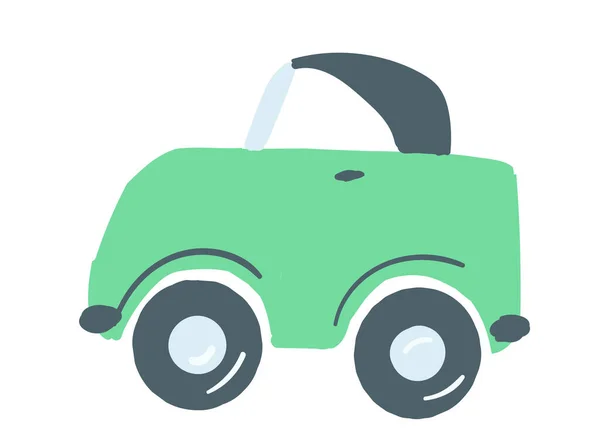 Coche Pasajeros Color Verde Elemento Tráfico Aislado Dibujado Mano Estilo — Vector de stock