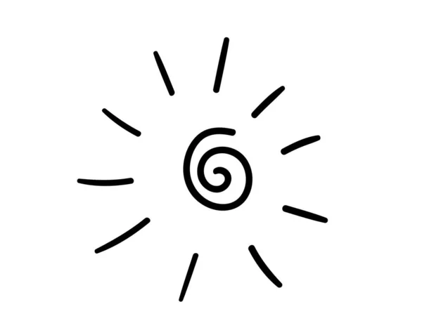 Beyaz Arka Planda Işık Şeklinde Siyah Desenli Spiral Güneş Çizgisi — Stok Vektör