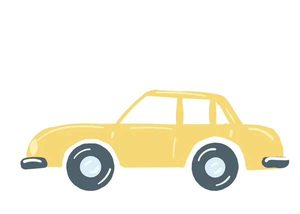 Žluté Sedan Auto Izolované Auto Kufrem Ručně Kreslený Kreslený Kreslený — Stockový vektor
