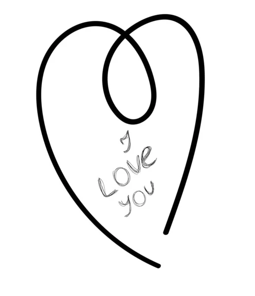 Inscription Love You Heart Handdraw Doodle Vector Illustration — Stock Vector