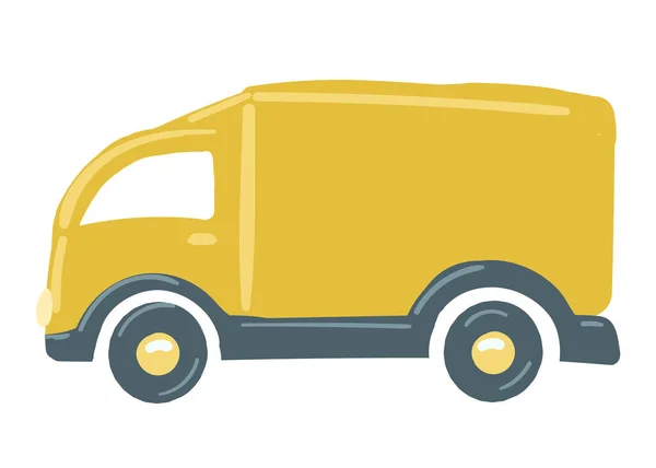 Náklaďák Žlutým Tělem Izolované Auto Ručně Kreslený Kreslený Kreslený Styl — Stockový vektor