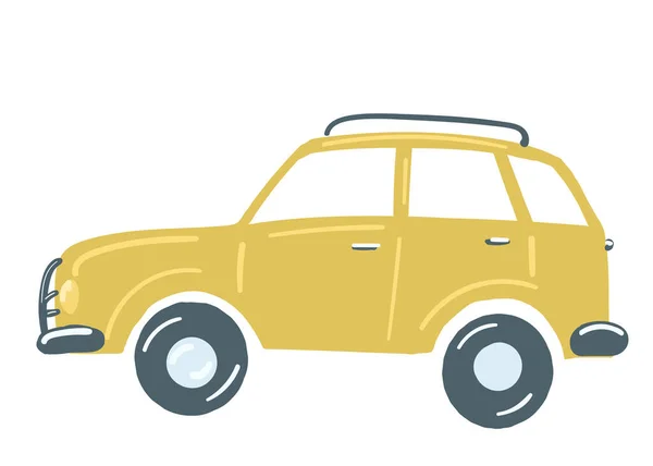 Žluté Suv Osobní Auto Izolované Auto Střešním Regálem Ručně Kreslený — Stockový vektor
