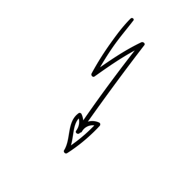 Schwarzes Zickzackpfeil-Doodle mit Herzpfeil. Lightning Bolt Icon handgezeichnete Vektorillustration — Stockvektor