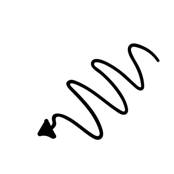 Görbe íves spirál nyíl firka kézzel rajzolt. vektor illusztráció — Stock Vector