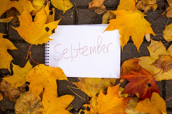 碑文付きのメモ帳9月は紅葉の上からの眺め — ストック写真