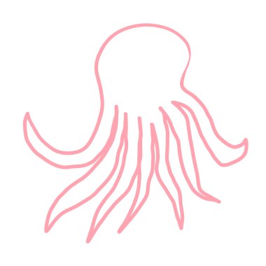 Siluet mor ahtapot karalaması. Pembe ahtapot çizgisi vektör illüstrasyon sanat öğesi