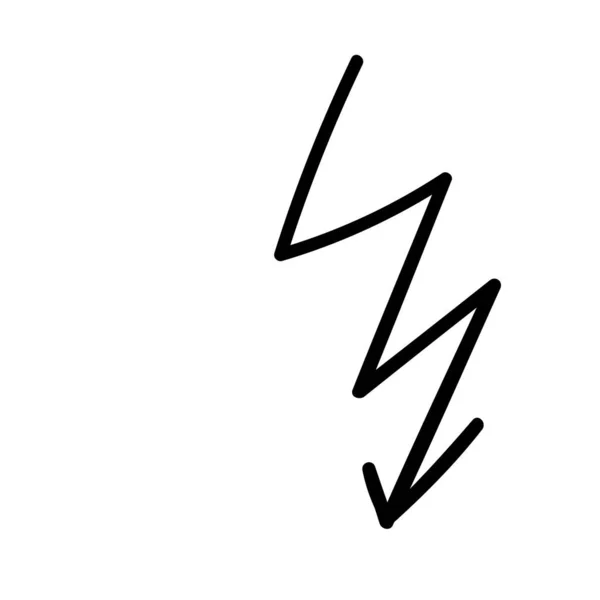 Schwarzer Zickzack Pfeil Doodle Lightning Bolt Icon Handgezeichnetes Vektorillustrationselement — Stockvektor