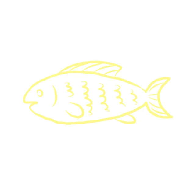 Silhouette Smiling Fish Doodle Marine Shape Line Vector Illustration Clip — Stock Vector