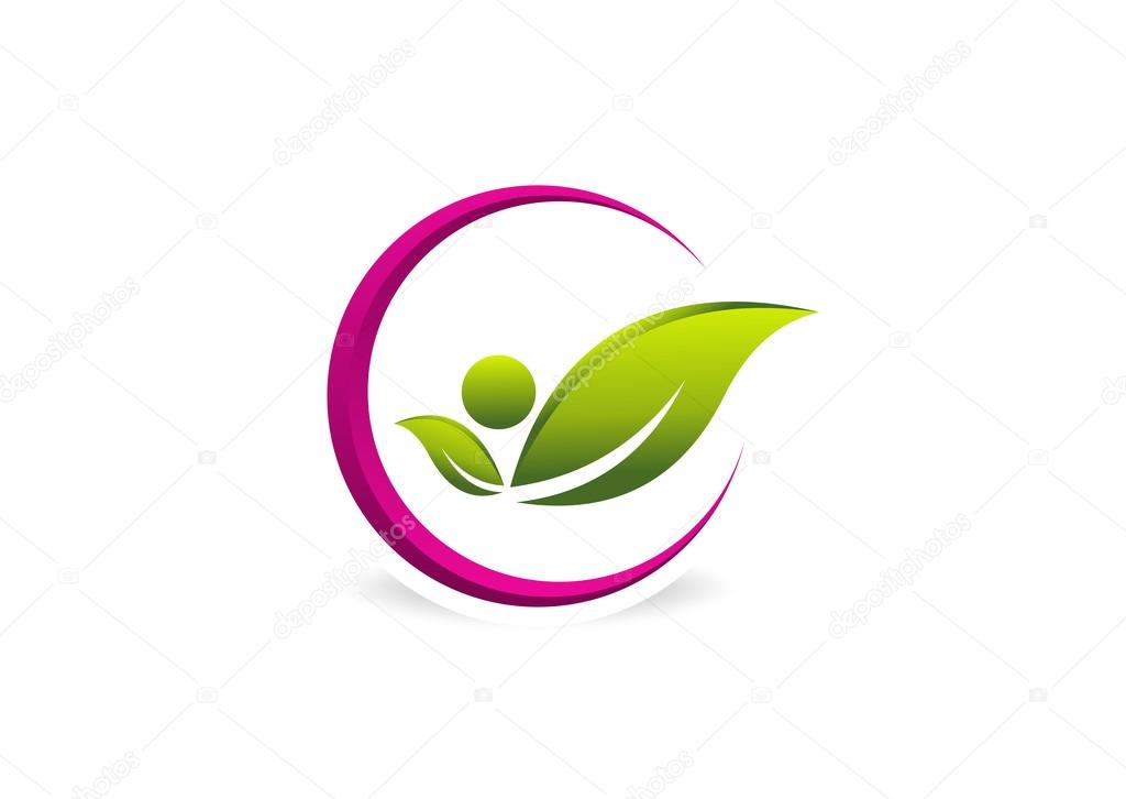 Healthy pose logo, woman beauty in circle center design