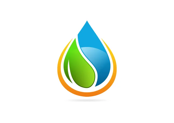 Abstrakt energi leaf vattendroppe Logotypdesign symbol — Stock vektor