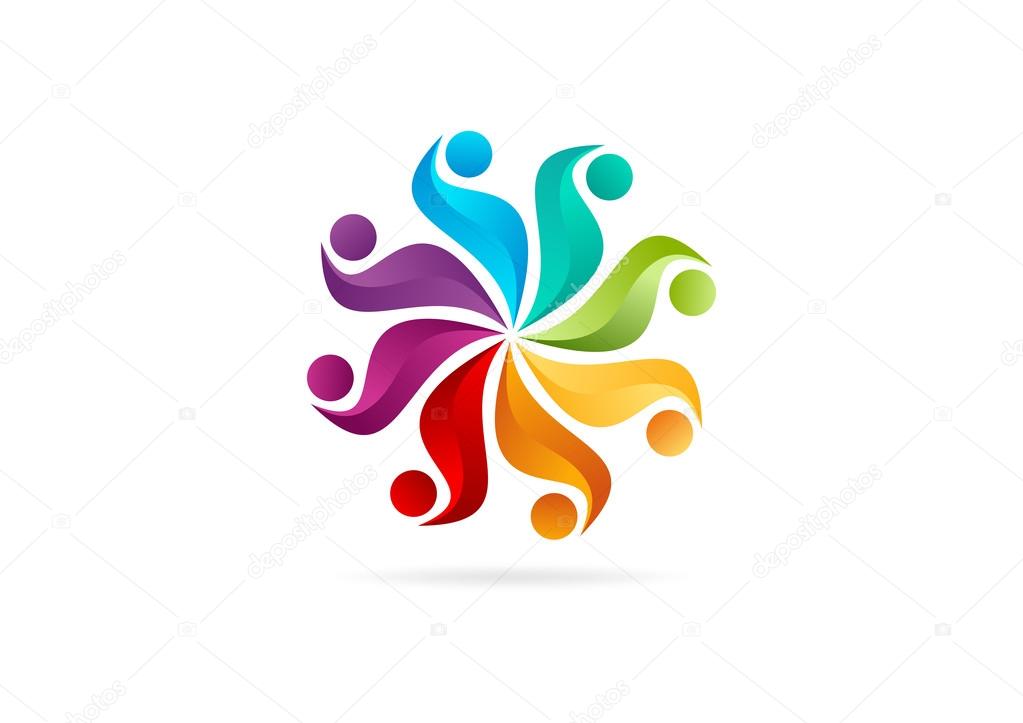 Healthy team creative logo, abstract flower body fit symbol design icon vector