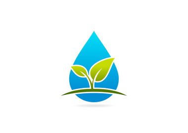 Büyüme waterdrop logo tasarım simge vektör yaprak