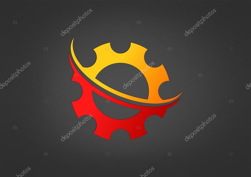 Gear swirl technology logo design vector