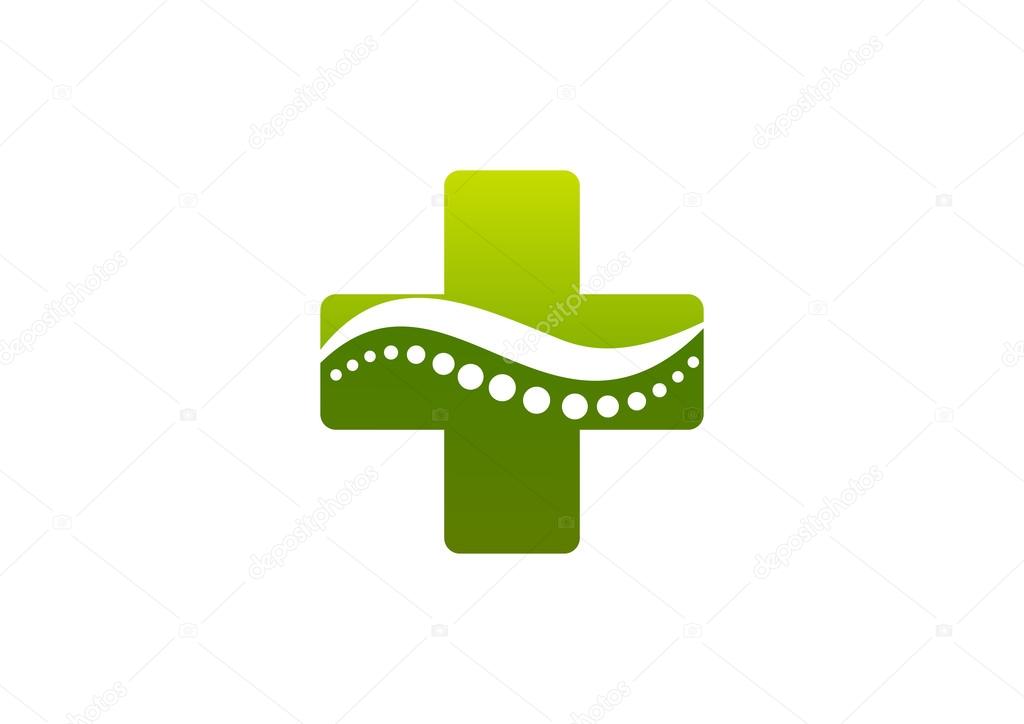 Cross pharmacy  green chiropractic logo design Vector