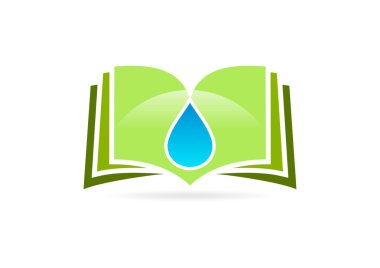 Yeşil Kitap su damla logo tasarım simge vektör