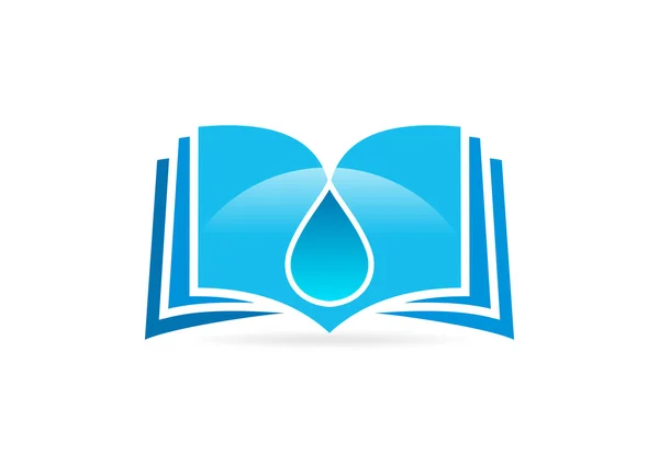 Blaues Buch Wassertropfen Logo Design Symbol Vektor — Stockvektor