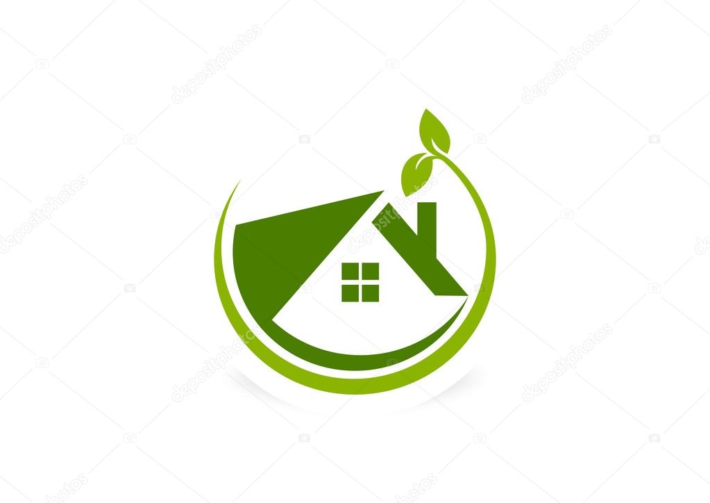 Green eco friendly  house logo design symbol icon vector
