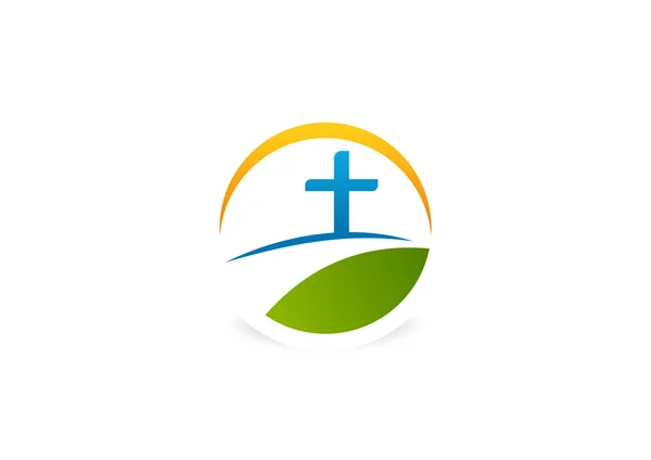 Cross religious way logo design symbol vector — Stock Vector