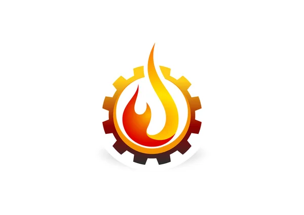 Feuer Flamme Zahnrad Technologie Logo Design Symbol Vektor — Stockvektor