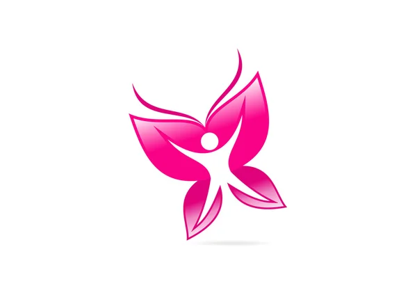 Femme ajustement papillon logo symbole conception vecteur — Image vectorielle