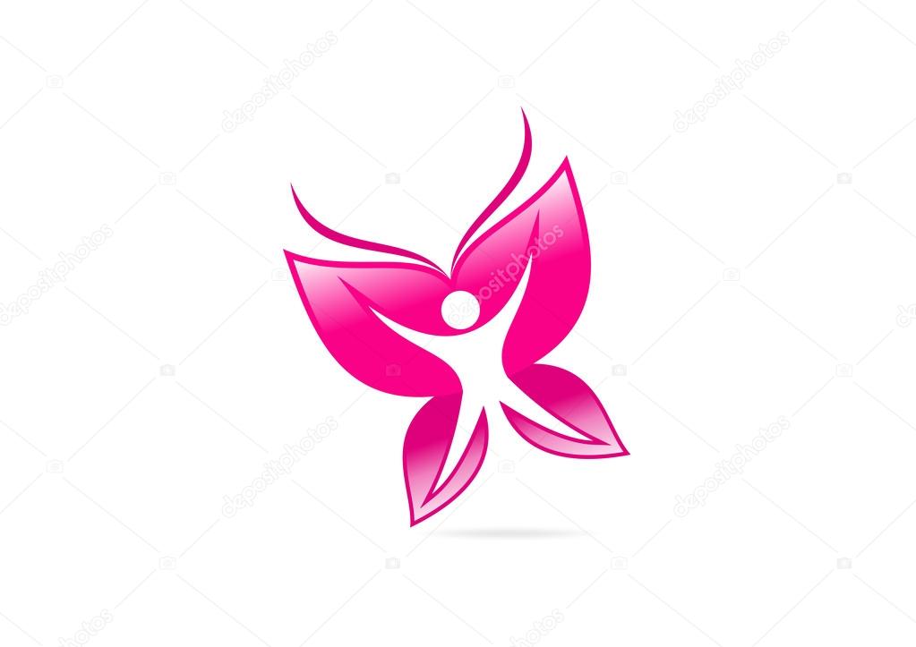 Abstract woman fit butterfly logo symbol design vector