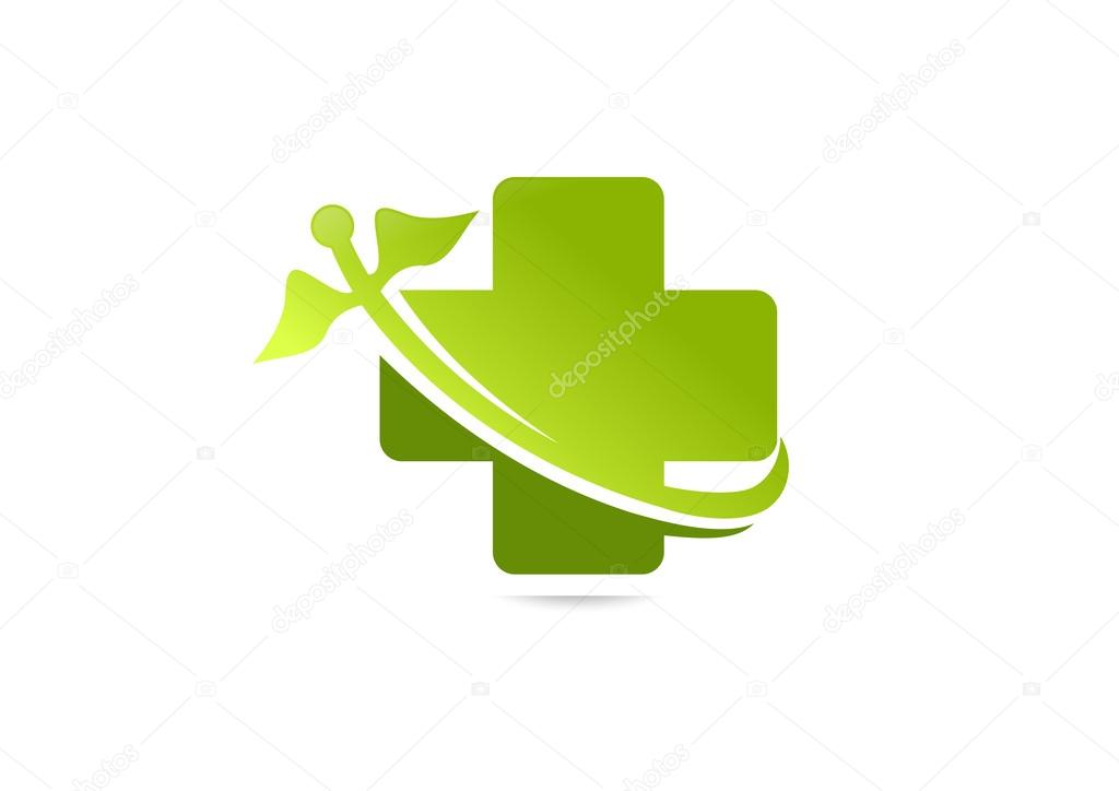 Green cross  medical logo design symbol vector