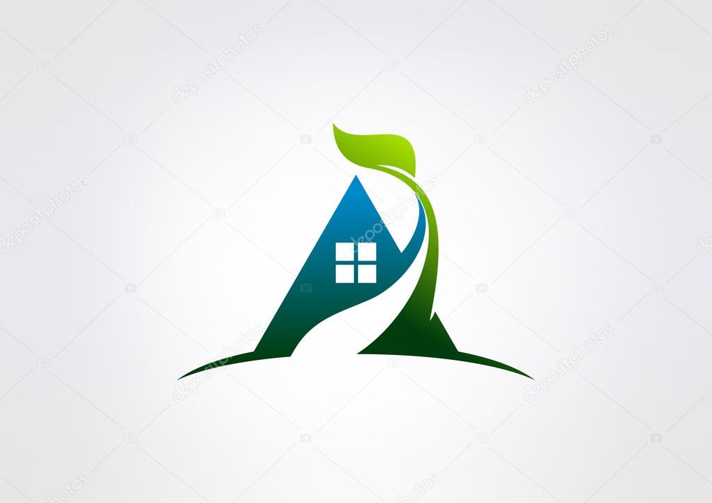 Green home vector logo design, eco home concept.