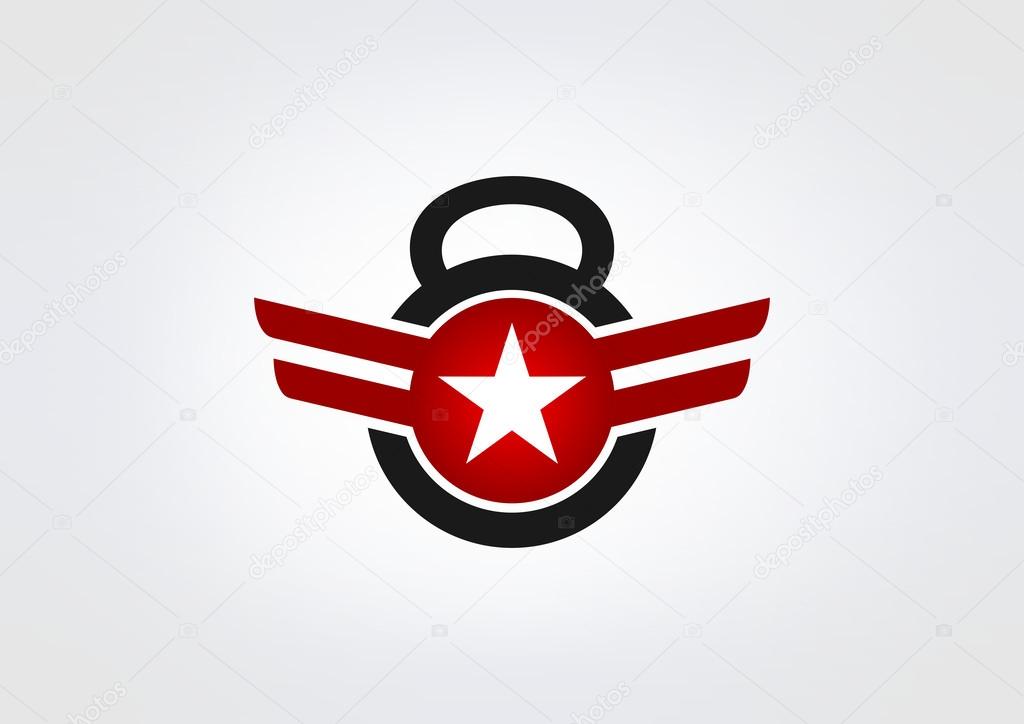 Star Fitness kettlebell with wing vector logo design