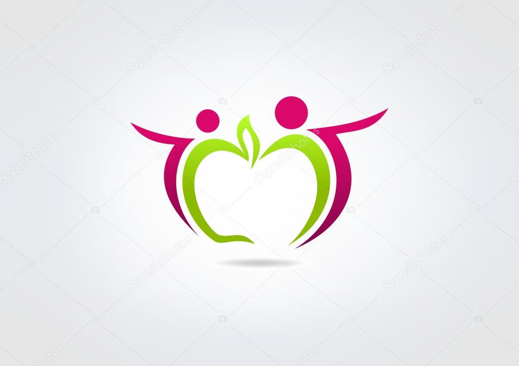 Healthy Apple people vector logo design, abstract nutrition fruit symbol