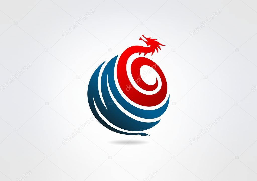 Circular dragon vector logo design template