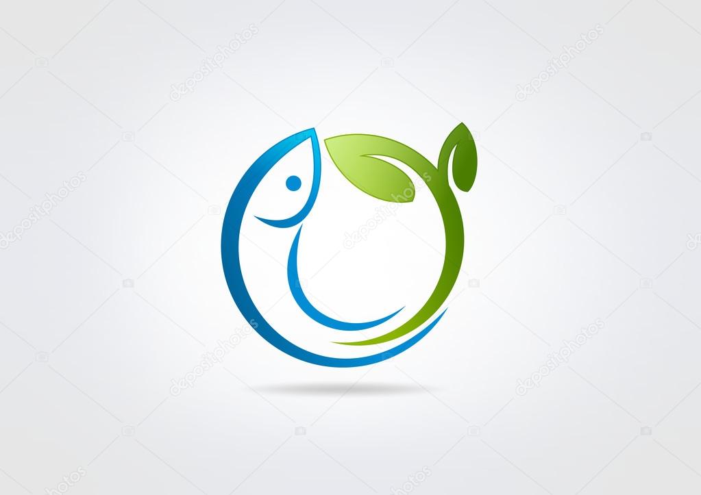 Fish leaf vector logo design template