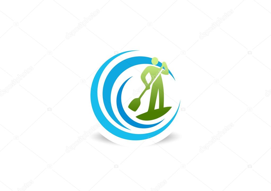 Surfing Paddle board vector logo design template