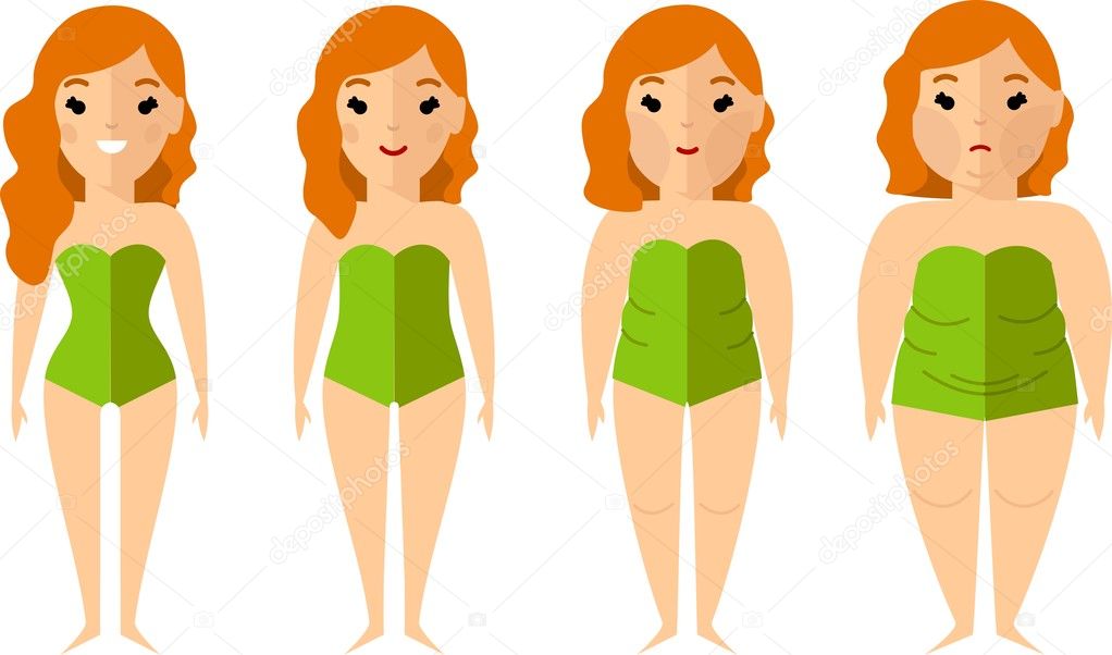 Vector illustration fat and slim woman. Diet concept.